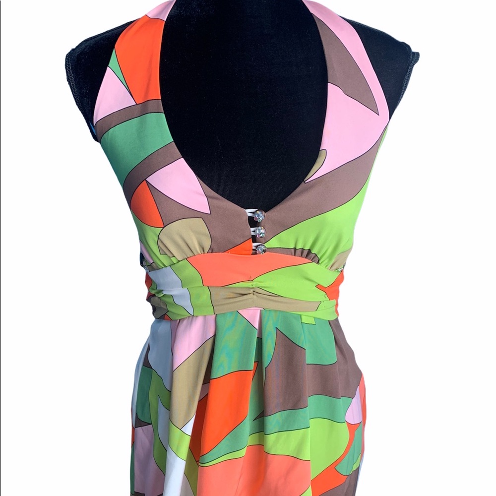 LaRok VTG Y2K Babydoll Halter Embellished Silk Top  Colorful Fairy Whimsy
